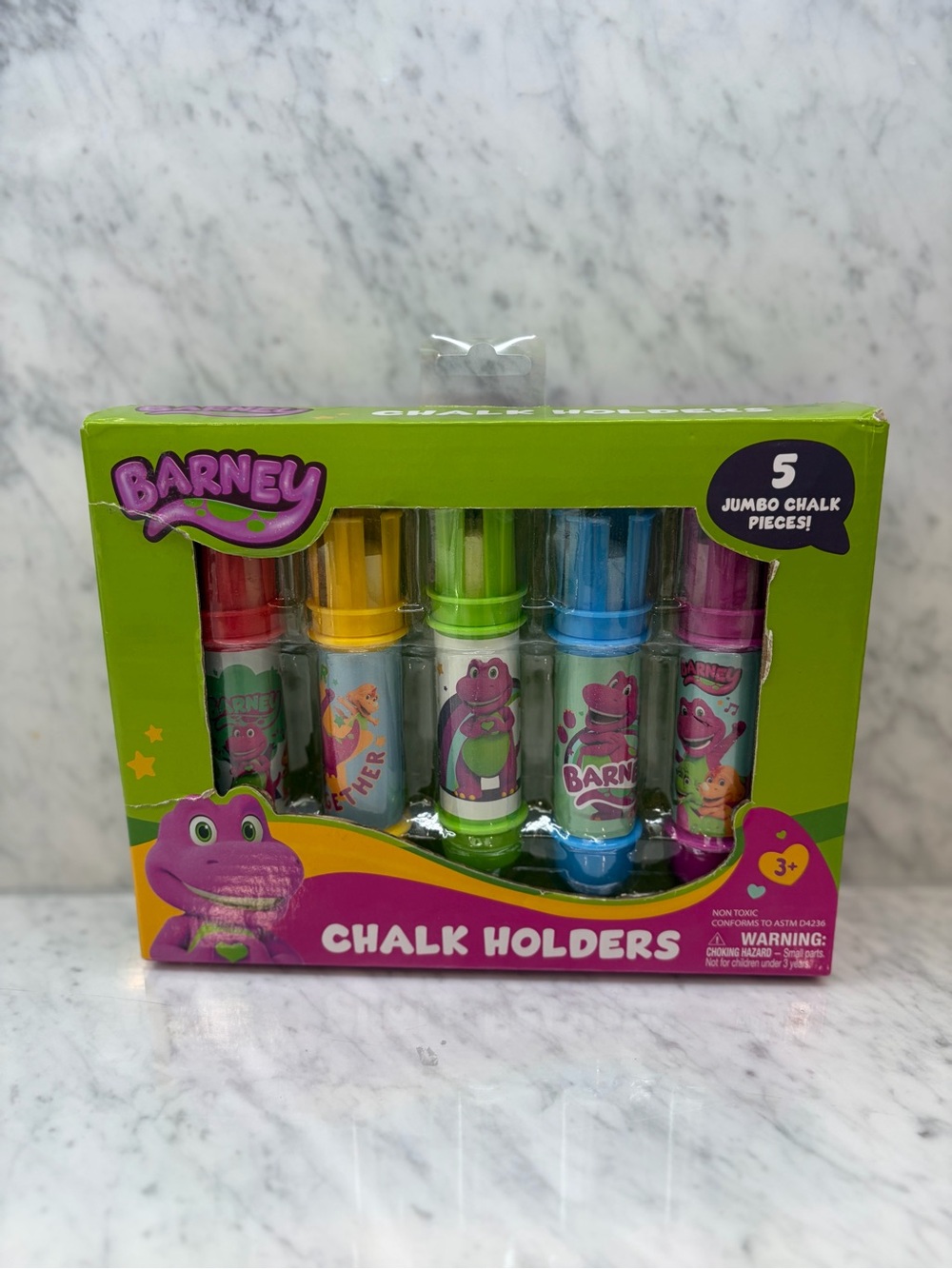 Barney Jumbo Sidewalk Chalk Holders 5 Piece Set New Damaged Box